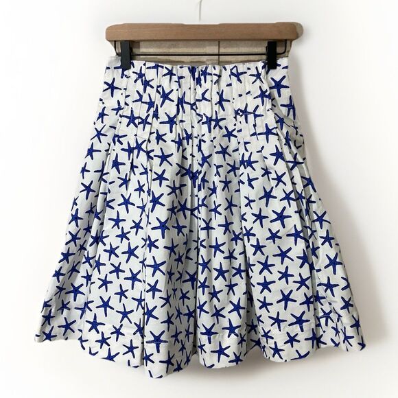 Kate Spade Broome Street Skirt 4 Blue White Starfish Print Mini Preppy Chic - Picture 1 of 7